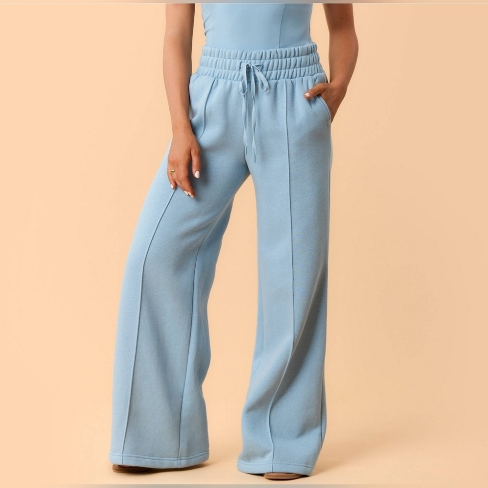 Blogilates Women's Travel Trouser High-Rise Wide Leg Sweatpants - Light Blue